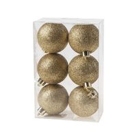 6x Kunststof kerstballen glitter goud 6 cm kerstboom versiering/decoratie   -