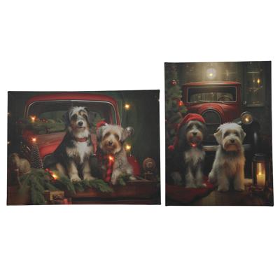 LED Kerst canvas honden 2xAA 30x40cm