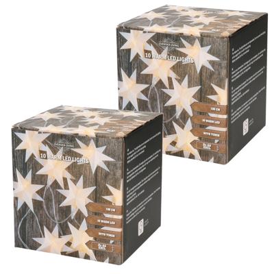 Kerstverlichting - lichtsnoer - 2x witte sterren - op batterijen - 135 cm - kerstverlichting