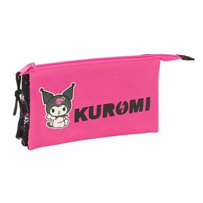Pennenetui met 3 vakken Kuromi Zwart Fuchsia 22 x 12 x 3 cm