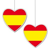 Spanje thema hangdecoratie hartje - 2x - 14 cm - landen vlaggen decoratie - Spaans Spanje thema hangdecoratie hartje - 2x - 14 cm - landen vlaggen decoratie - Spaans