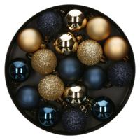 Atmosphera Kerstballen - 18ST - blauw/ goud - glans en mat - thumbnail