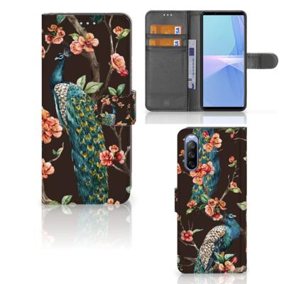 Sony Xperia 10 III | Telefoonhoesje | Met pasjeshouder | Pauw met Bloemen