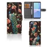 Sony Xperia 10 III | Telefoonhoesje | Met pasjeshouder | Pauw met Bloemen