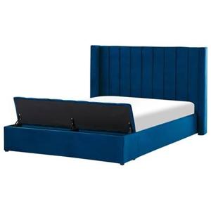 Beliani-NOYERS-Bed met opbergruimte-Blauw-160 x 200 cm-Fluweel