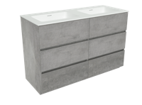 Storke Edge staand badkamermeubel 130 x 52,5 cm beton donkergrijs met Mata dubbele wastafel in matte Solid Surface