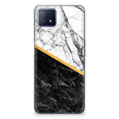 OPPO A53 5G | OPPO A73 5G | TPU | Siliconen hoesje | Marmer Wit Zwart - Origineel Cadeau Man