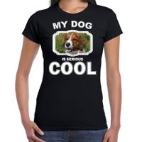 Kooiker honden t-shirt my dog is serious cool zwart voor dames - thumbnail