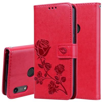 Rose reliëf horizontale Flip PU lederen case voor Huawei Honor 8A/Y6 2019 met houder & kaartsleuven & portemonnee (rood)