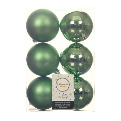 24x stuks kunststof kerstballen groen 8 cm glans/mat