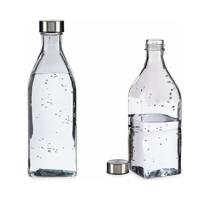 Waterkan - 2x - met deksel - 1L - glas - RVS Dop - waterkaraf - schenkkan - vierkant