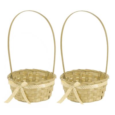 3x stuks rieten mandjes geel rond met hengsel 39 cm