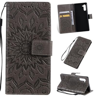 Gedrukt afdrukken zonnebloem patroon horizontale Flip PU lederen case voor Galaxy Note 10 met houder & kaartsleuven & portemonnee & Lanyard (grijs)