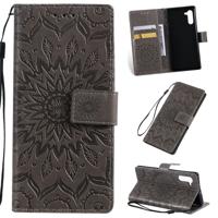 Gedrukt afdrukken zonnebloem patroon horizontale Flip PU lederen case voor Galaxy Note 10 met houder & kaartsleuven & portemonnee & Lanyard (grijs)