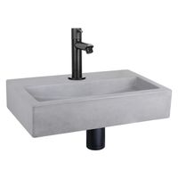 Differnz Flat fonteinset - 38x24x8cm - Rechthoek - 1 kraangat - Recht matte zwarte kraan - Beton Grijs 38.400.13