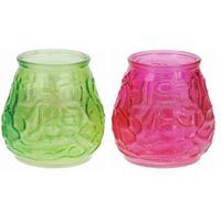 Windlicht geurkaars - 2x - groen/roze glas - 48 branduren - citrusgeur - thumbnail