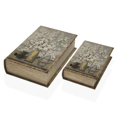 Decoratieve Doos Versa Boek Blommor Canvas Hout MDF 7 x 27 x 18 cm