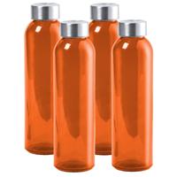Waterfles/drinkfles AQUAMAN - 4x - glas - Oranje - met RVS dop - 500 ml - Sportfles - Bidon