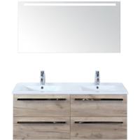 Seville Badmeubelset 120 cm - 4 Laden Craft Oak - Wastafel Enjoy Dubbel met Sence Spiegel