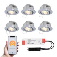 Set van 6 Sienna Smart LED Mini Inbouwspots - Veranda spots - 12V 3W 200lm - Dimbaar - Kantelbaar - Wifi & Bluetooth - 2700K - IP44 - RVS