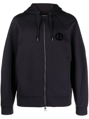 Giorgio Armani hoodie zippé à logo brodé - Bleu