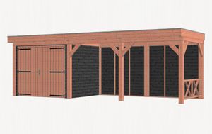 Trendhout Buitenverblijf Refter XL 785x285 cm - Combinatie 1- Plat dak- Onbehandeld lariks Douglas hout- Trendhout