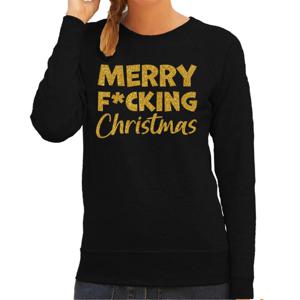 Foute kersttrui/sweater voor dames - Merry F*cking Christmas - zwart - glitter goud