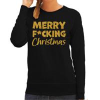 Foute kersttrui/sweater voor dames - Merry F*cking Christmas - zwart - glitter goud - thumbnail