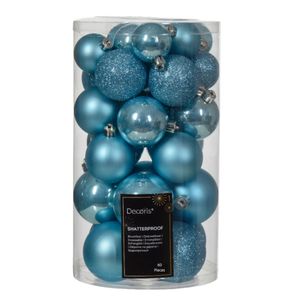 Decoris kerstballen - 60x - kunststof - ijs blauw - 4, 5 en 6 cm