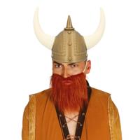 Vikingen verkleed set - 2 delig - heren - helm met hoorns - nep baard rood