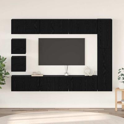 Tv-meubelset met plank Wandgemonteerd Anders met opslag 10 pcs Zwart eiken Bewerkt hout