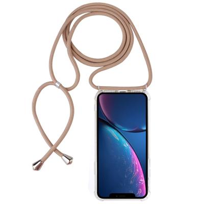 Vierhoek anti-val transparante TPU mobiele telefoon geval met Lanyard voor iPhone XR (beige)