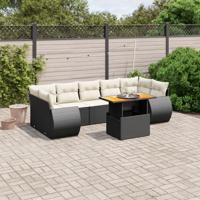 8-delige Loungeset met kussens poly rattan zwart