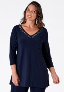 Yoek Tuniek flare met kralen | Blauw | Maat Plus
