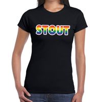 Stout gay pride t-shirt zwart voor dames - thumbnail