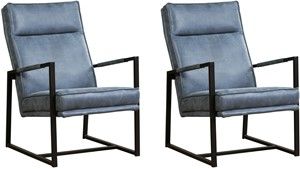 Set van 2 Blauwe leren industriële design fauteuils Square - Kenia Leer Denim (blauw leer)