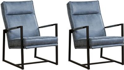 Set van 2 Blauwe leren industriële design fauteuils Square - Kenia Leer Denim (blauw leer)