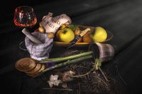 Karo-art Schilderij - Stilleven, mand met fruit, premium print op canvas , Multikleur ,3 maten , Wanddecoratie - thumbnail