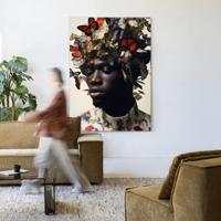 Urban Cotton Wandkleed 'Papillon' 145 x 190cm in Frame - black