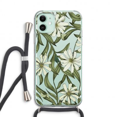 Wit bloemenpatroon: iPhone 11 Transparant Hoesje met koord