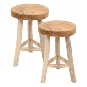 Houten kruk - 2x - D30 x H45 cm - naturel - teakhout - zitkrukje - krukjes