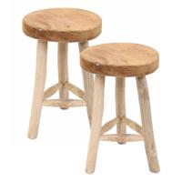 Houten kruk - 2x - D30 x H45 cm - naturel - teakhout - zitkrukje - krukjes
