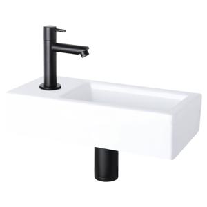 Differnz Ravo fonteinset links - keramiek - kraan recht - 38.5 x 18.5 x 9.5 cm - mat zwart