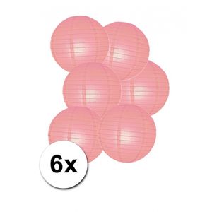 6 roze lampionnen van papier 25 cm   -