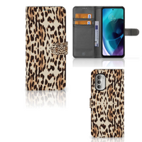 Motorola Moto G51 5G Telefoonhoesje met Pasjes Leopard - thumbnail