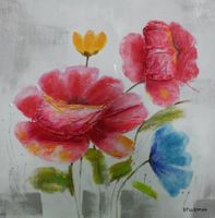 Schilderij -Handgeschilderd - Bloemen - multikleur - 100x100cm