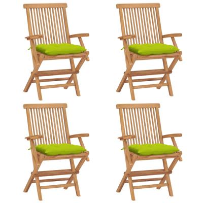 Tuinstoelen 4 st met heldergroene kussens massief teakhout