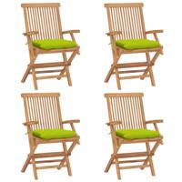 Tuinstoelen 4 st met heldergroene kussens massief teakhout