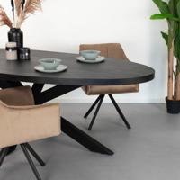 LivingFurn Ovale Eettafel Kala Spider Mangohout en staal, 180 x 90cm - zwart - Ovaal