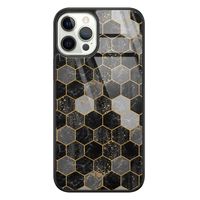 iPhone 12 Pro glazen hardcase - Hexagons zwart